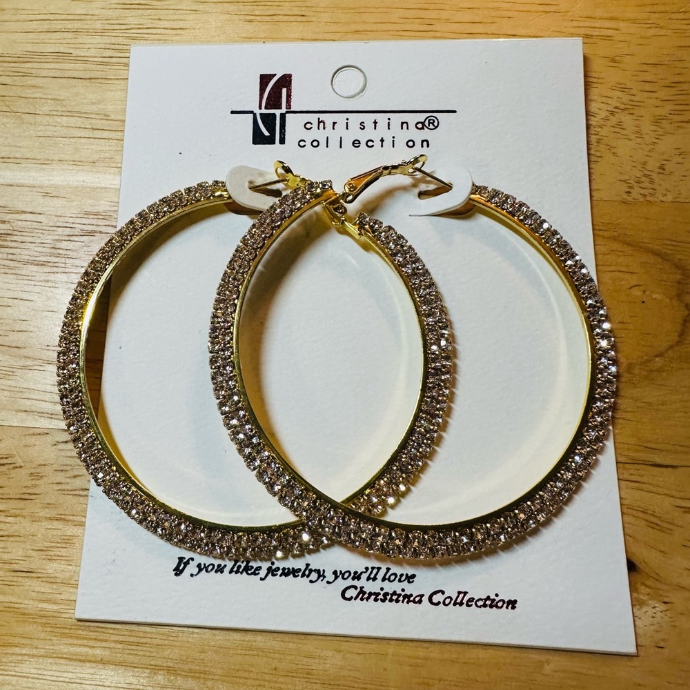 Gold Rhinestone Blingy Hoop Earrings